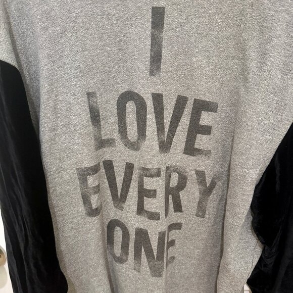 CINQ A SEPT I LOVE EVERYONE VELOUR SLEEVES SWEATSHIRT GRAY AND BLACK M - Picture 2 of 6
